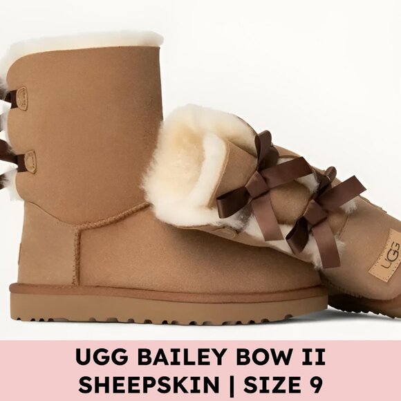 UGG Shoes - 🌸 UGG Bailey Bow II Sheepskin Boots — Chestnut (Women’s 9)